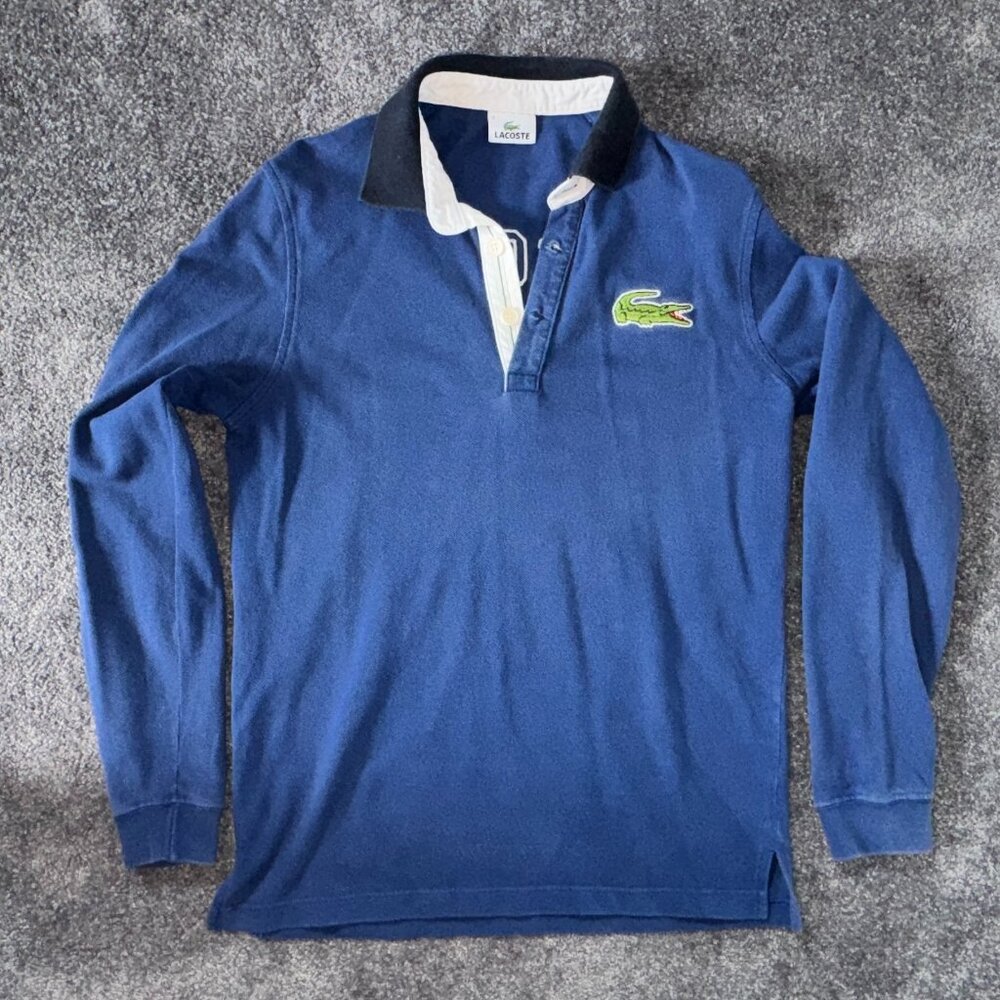 Lacosta Long Sleeve Big Croc Polo Blue with Letters on back S Small